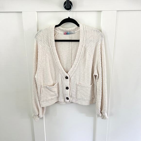 Free People Sweaters - Free People Beach Cream Knit Cropped Button Oversized Cardigan Women's XS
